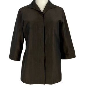 Alfani Silk and Linen Blend Button Front Jacket Shimmering Brown 3/4 Sleeve Sz 8